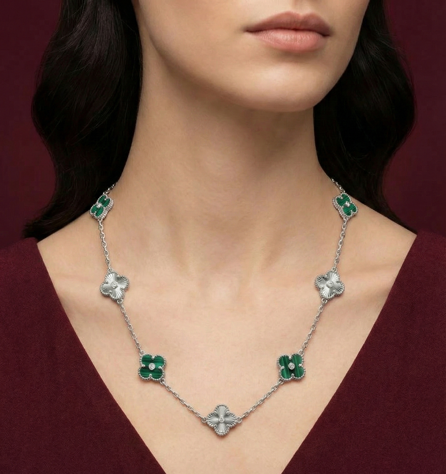 Vancleef Green Silver Necklace CJVCN005