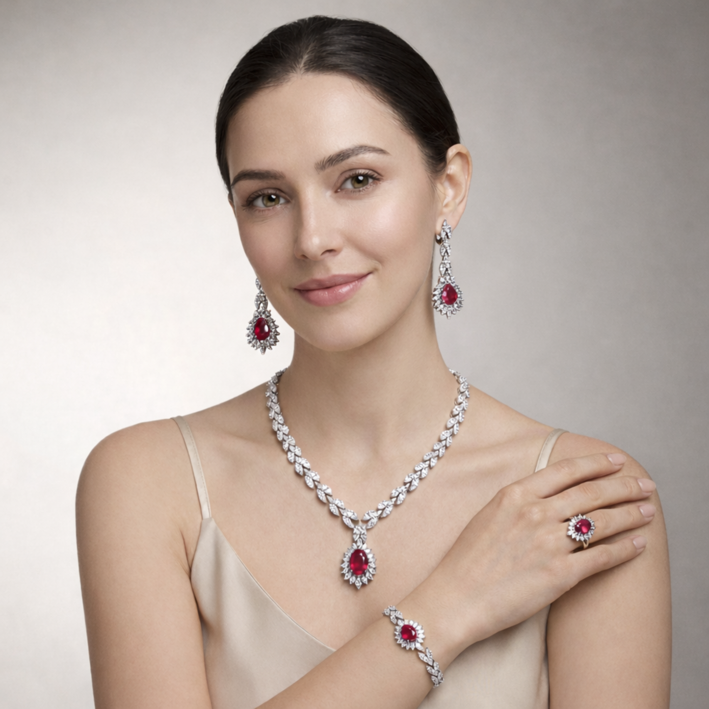 Elite Silver Necklace Set W/ Earings, Ring and Bracelet CJWSN010