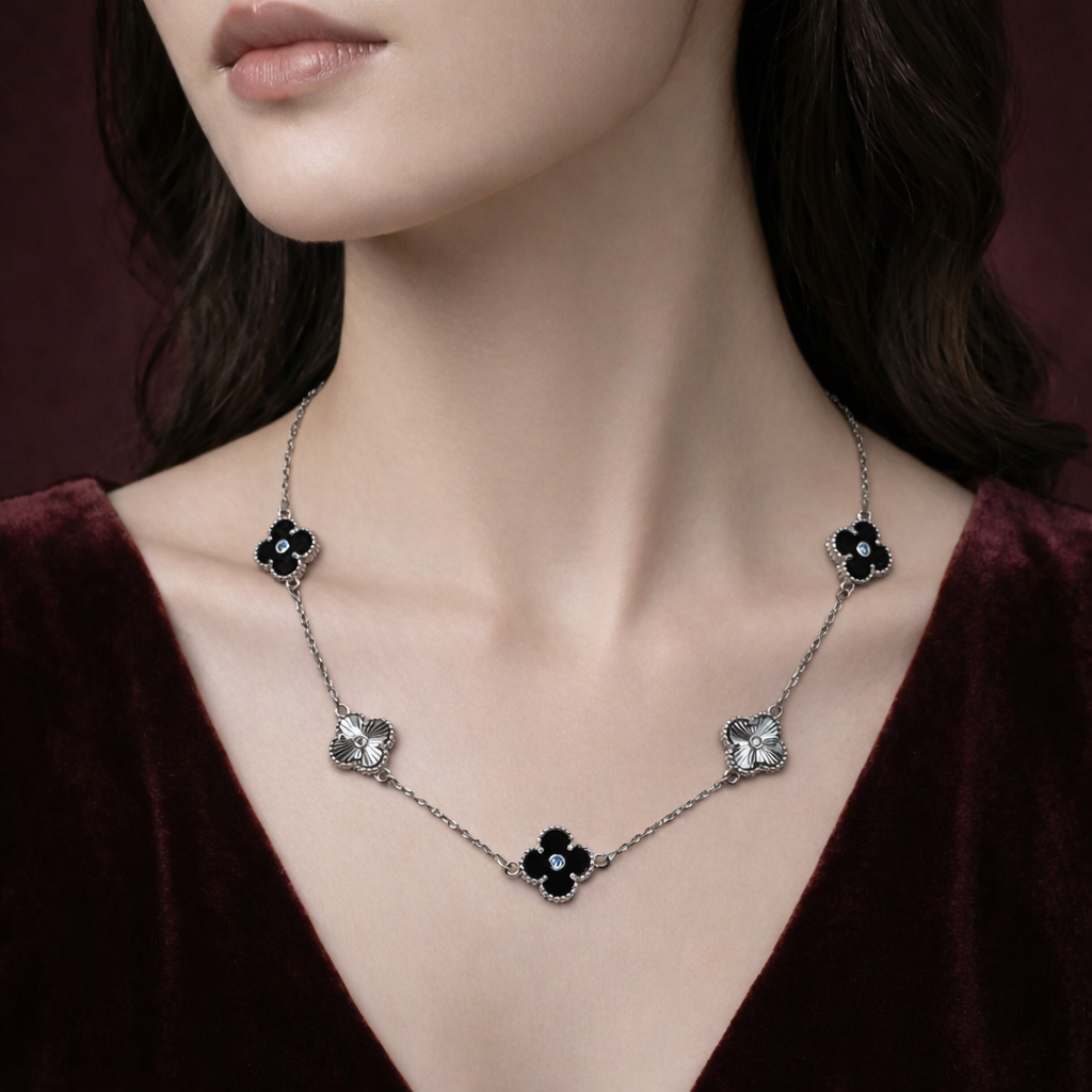 Vancleef Black Silver Necklace CJVCN007