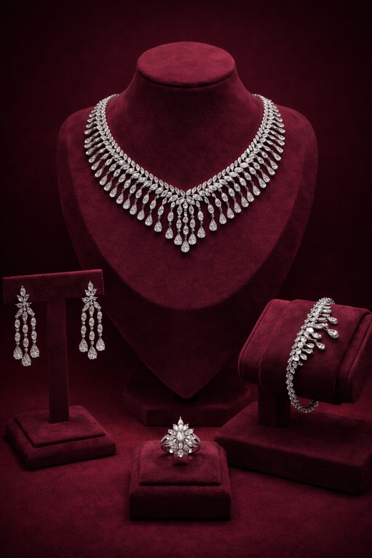 Elite Silver Necklace Set W/ Earings, Ring and Bracelet CJWSN012