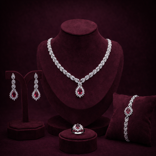 Elite Silver Necklace Set W/ Earings, Ring and Bracelet CJWSN010