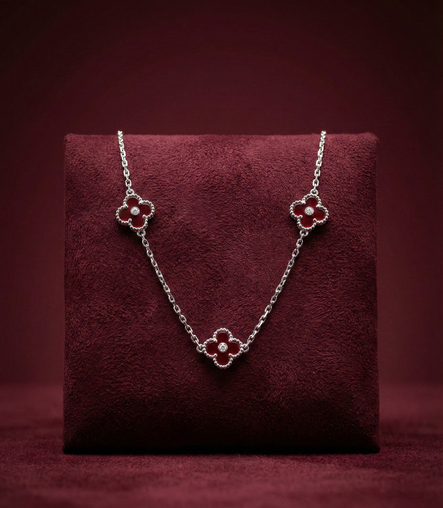 Vancleef Burdundy Silver Necklace CJVCN001