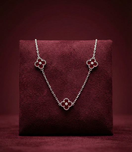 Vancleef Burdundy Silver Necklace CJVCN001