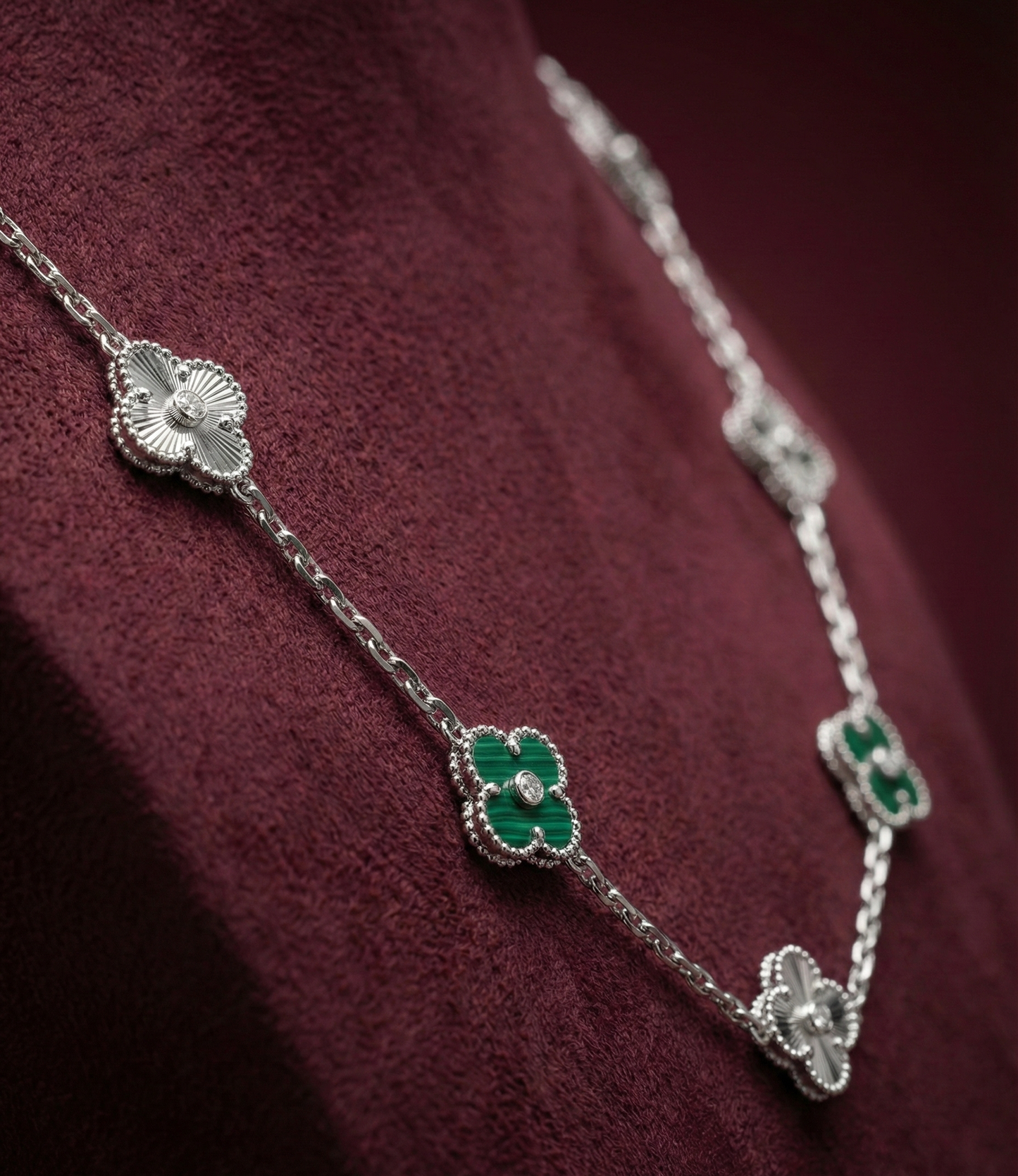 Vancleef Green Silver Necklace CJVCN005