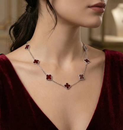 Vancleef Burdundy Silver Necklace CJVCN008